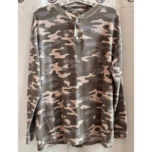 Canyon Trail Men XL Henley Shirt Green Camo Waffle Knit Thermal Outdoor 19787